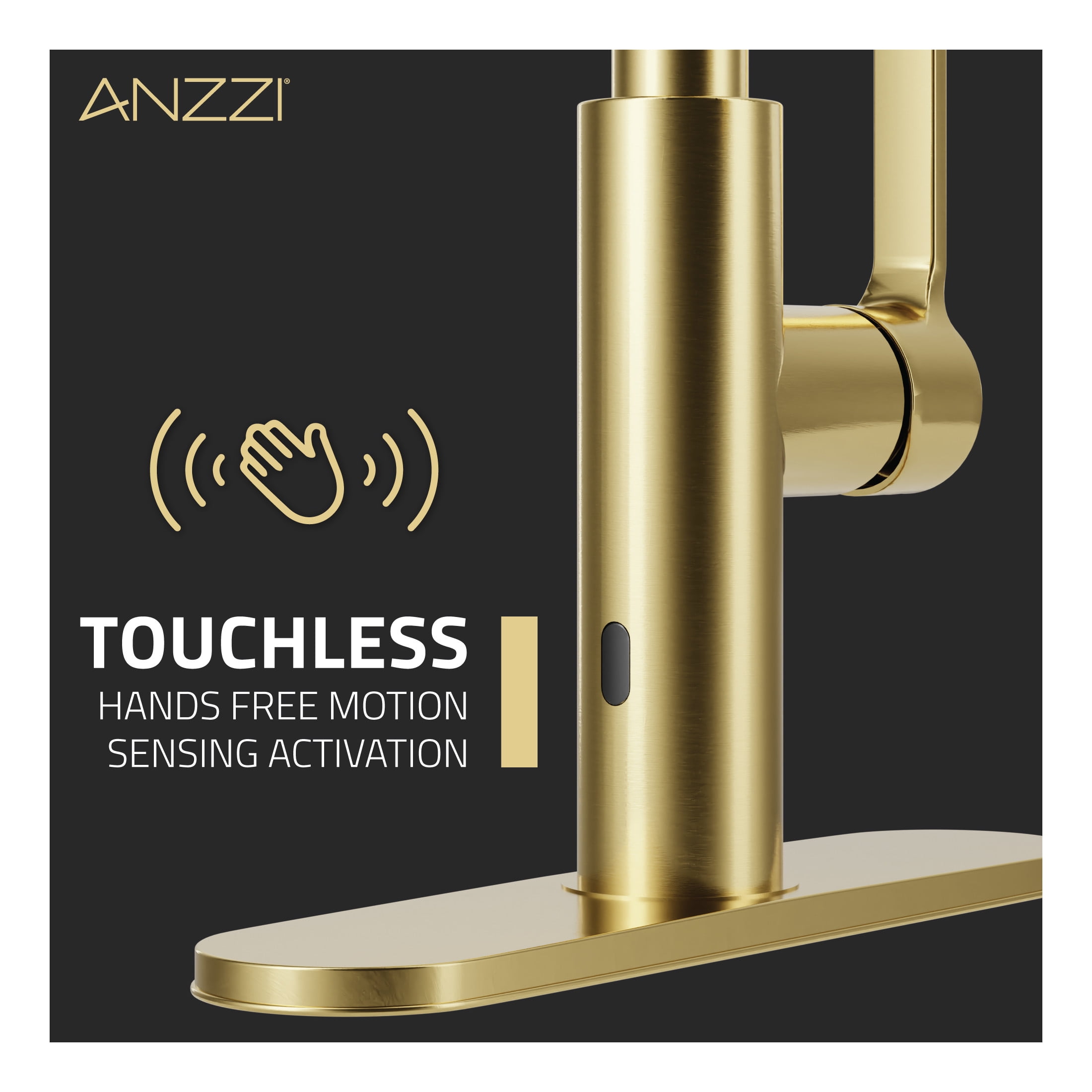 ANZZI Kitchen Faucet with Motion Sensor, Ola Hands-Free Touchless Pull-Down Sprayer in Brushed Gold