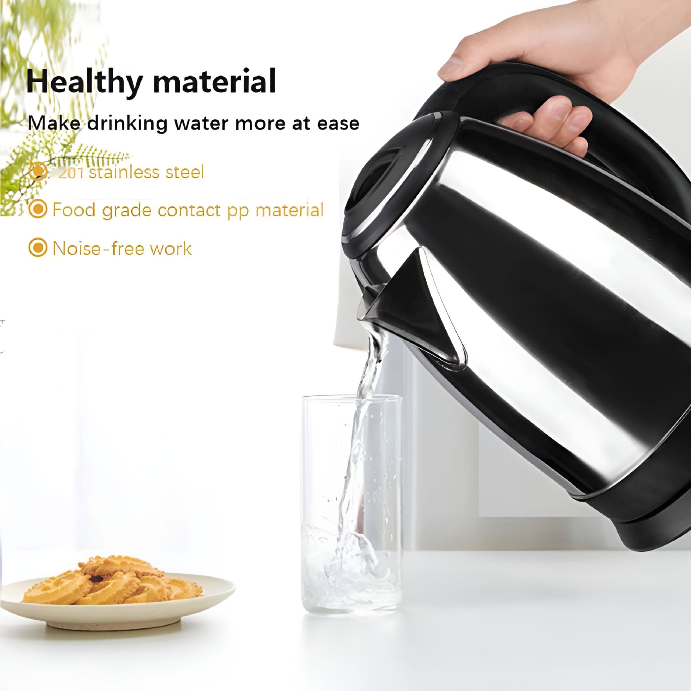 HIBIBUD 2026 New Stainless Steel Electric Kettle 2L Large Capacity Auto Shut Off Fast Boil Water Heater Anti-Scald Handle Removable Base