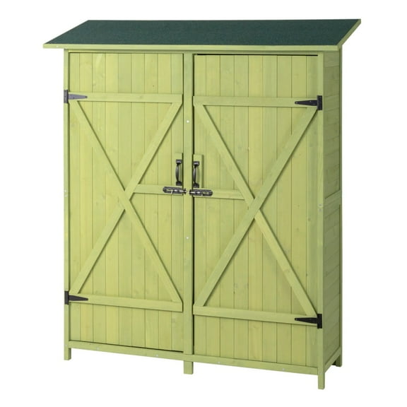 IVV Outdoor Storage Cabinet with Waterproof Asphalt Roof, Double Doors Wooden Garden Shed with Locking Latch, for Patio, Garden, Backyard, Lawn (Green, 55.1"W x 19.7"D x 63.8"H)