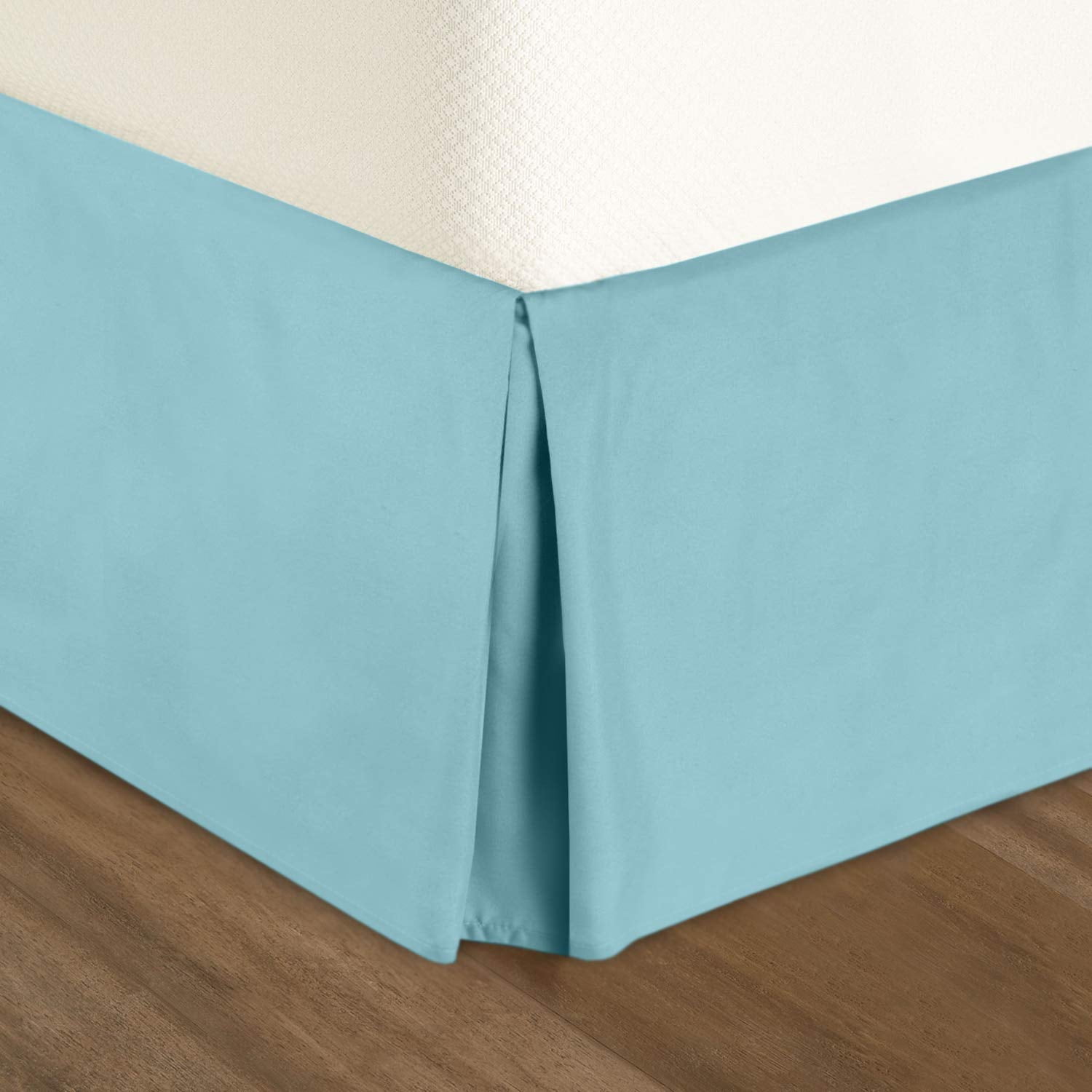 Clara Clark Pleated Bed Skirt - 14 inch Tailored Drop Luxury Double Brushed Microfiber Dust Ruffle - Includes 8 Pins, King Size, Aqua Blue