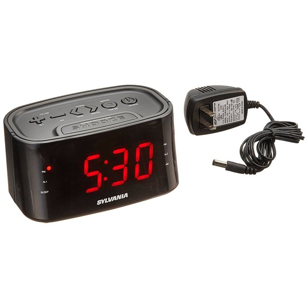 Fm Radio Alarm Clock, Sylvania Black Large Led Digital Home Radio Clock
