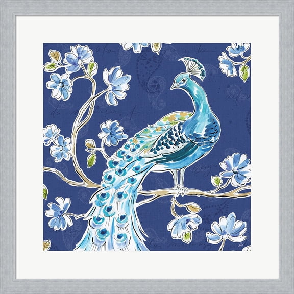 Peacock Allegory IV Blue by Daphne Brissonnet, Framed Wall Art, 19.5W x 19.5H