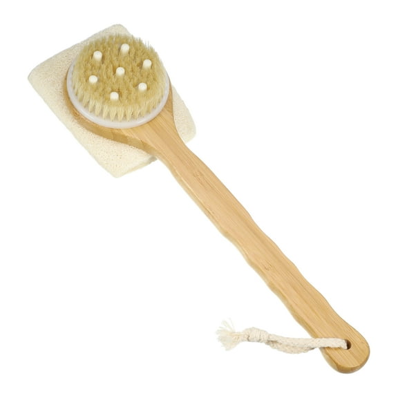 Unique Bargains 1 Pc Long Handle Bath Brush Double Side Body Scrubber for Shower 13.78" Length Beige