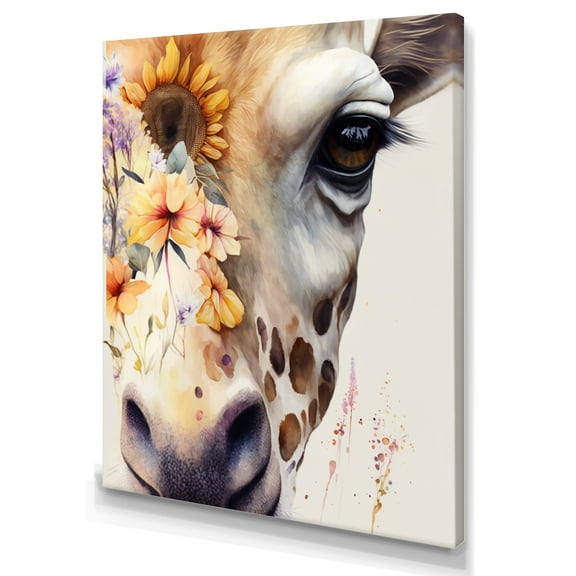 Designart Giraffe Portrait With Sunflowers I Canvas Wall Art