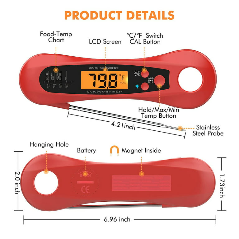  Meat Thermometer, DecorStar Dual Probe Food Thermometer with  Backlight & Calibration, Digital Instant Read Meat Thermometer for Kitchen,  Food Cooking, BBQ, Milk, Coffee, and Oil Deep Frying (Red): Home & Kitchen