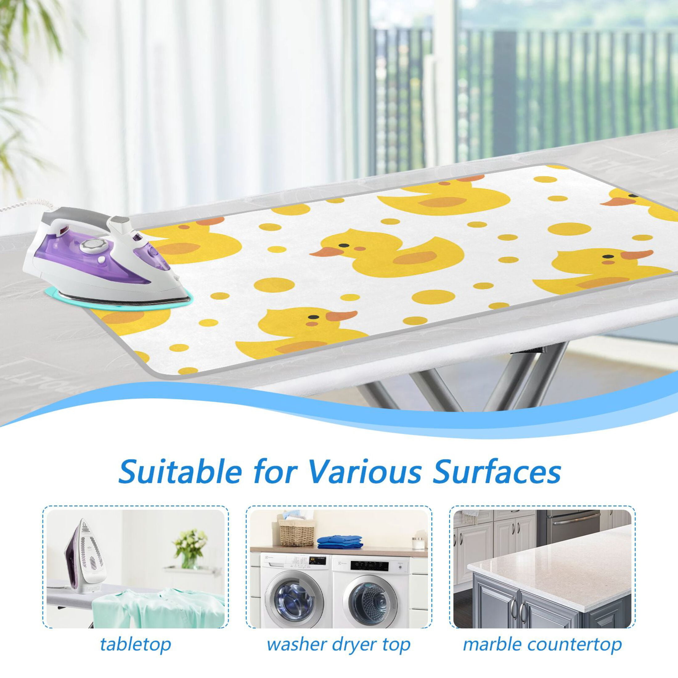 Cute Yellow Ducks Dots Cartoon Ironing Mat Blanket Portable Travel Ironing Pad Heat Resistant Pad 47.2" x 27.6”