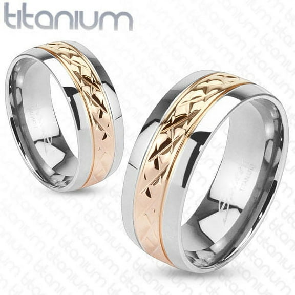 6mm Strip Rose Gold IP Solid Titanium Band Ring Wedding Band Women's Ring (SIZE: 8)