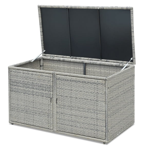 Canddidliike 88 Gallon Garden Patio Rattan Storage Container Box, Outdoor Storage Box