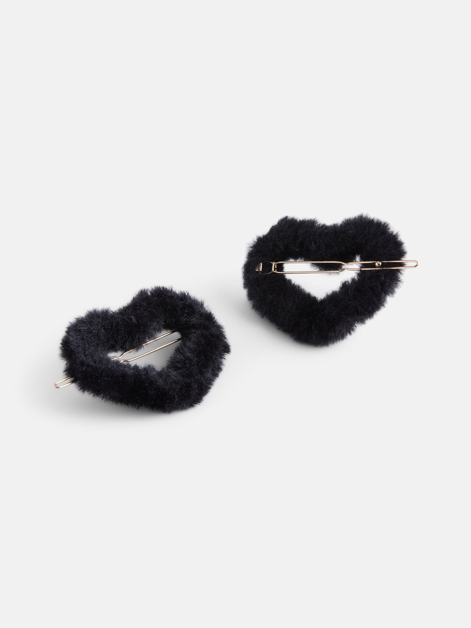 No Boundaries Women’s Faux Fur Heart Hair Clips, Black, 2 Pack, One Size