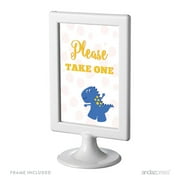 Birthday Framed Party Signs, Please Take One, Red Blue and Yellow Dinosaur Party, 4x6-inch, Includes Frame