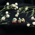 thumbnail image 5 of Rosec Jewels Natural Ruby Cherry Earrings with Emerald and Diamond (AAA Quality) - Cute Fruit Earrings - with Jewelry Box, 18K Yellow Gold, 5 of 7