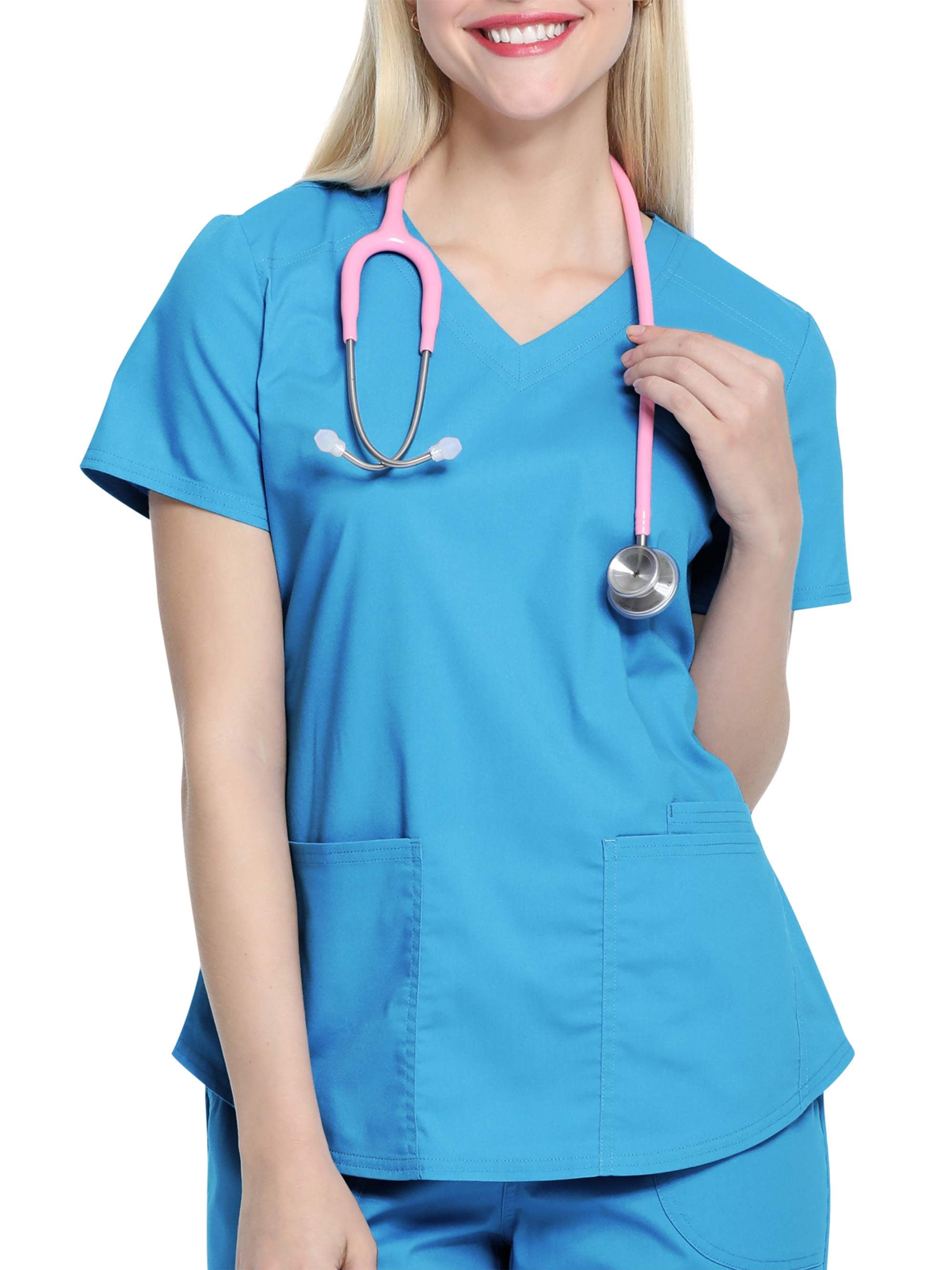Scrubstar Women's Core Essentials VNeck Scrub Top with Rounded Hem
