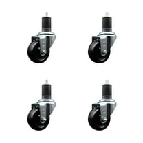 3 Inch SS Soft Rubber Wheel Swivel 1-5/8 Inch Expanding Stem Caster Set SCC