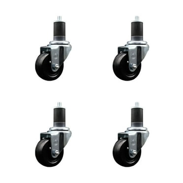 3 Inch SS Soft Rubber Wheel Swivel 1-5/8 Inch Expanding Stem Caster Set SCC