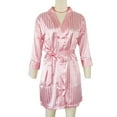thumbnail image 3 of Women's Short Robe Silky Satin Robe Sleepwear Sexy Size Plus Pajamas Satin Bathrobe Silk Stripe Bath Robe Loungewear Pink L, 3 of 8