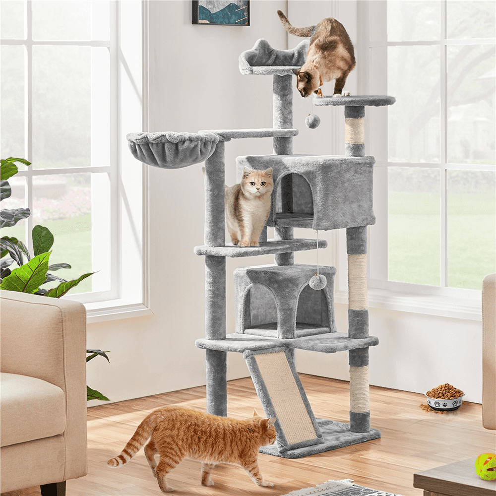 Easyfashion 57'' Double Condo Cat Tree with Scratching Post Tower