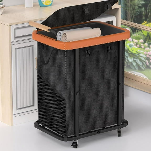 150L (40 Gal) High-Grade Laundry Basket with Wheels, Large Laundry Hamper with Wooden Handles, 900D Oxford Fabric, Detachable Laundry Hamper for Bedroom, Bathroom, Laundry Room