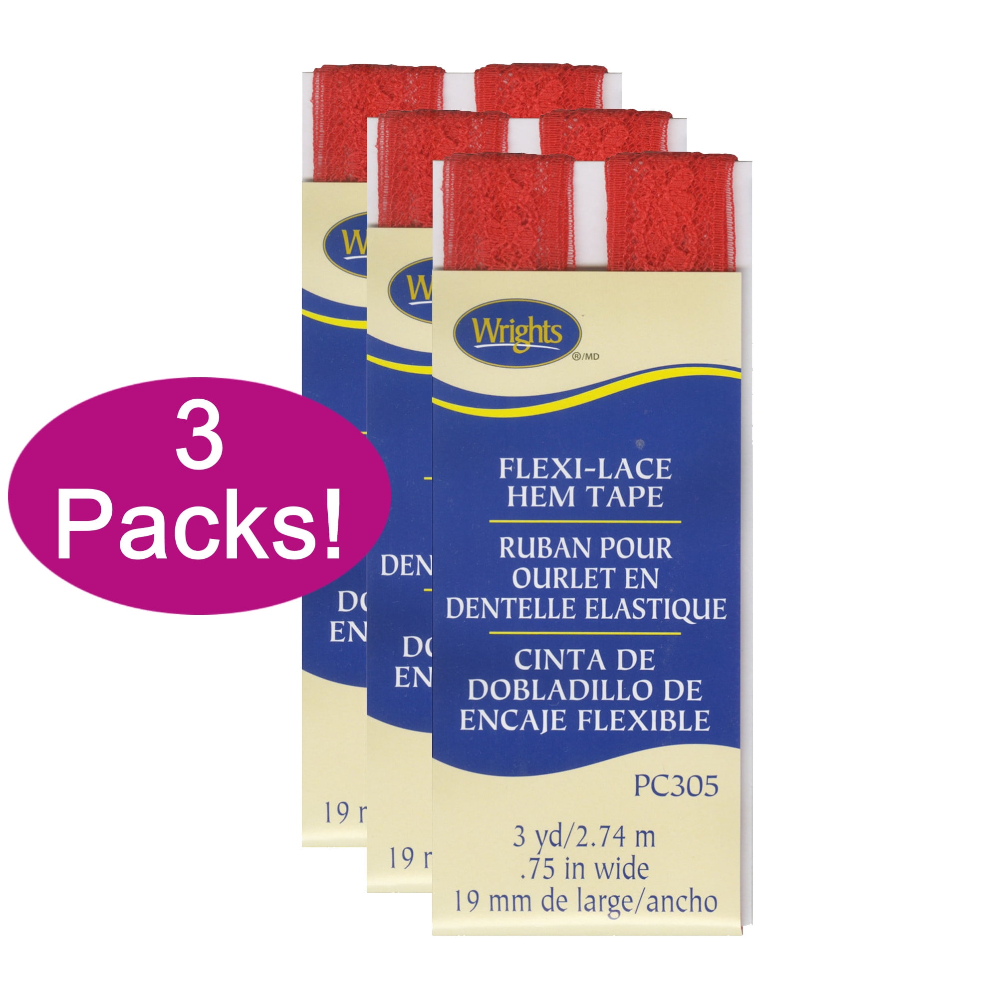 Wrights 117305075 Flexi Lace Hem Tape, Flame, 0.75 in x 3 yd (3 Pack
