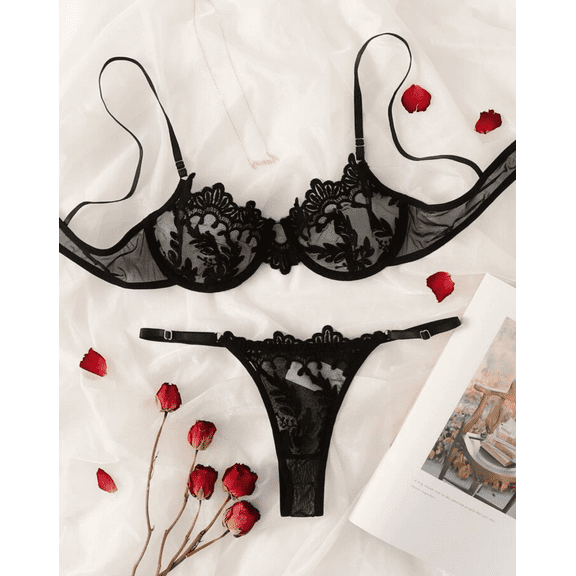 Black Lingerie Set Sheer Mesh