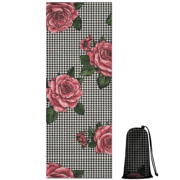 Pioneer Flower Floral Print Pattern Hot Yoga Mat Towel Non Slip for Hot Yoga - Quick-Drying Yoga Mat Cover with 4 Corner Pockets with Travel Bag - Hot Yoga Towel Non Slip 70"x26"