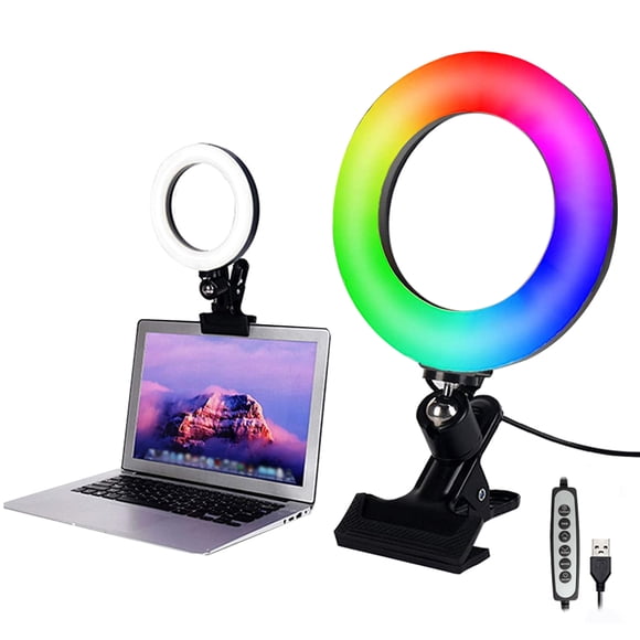 Mistaha 8inches RGB LEDs Selfie Ring Light with Clamp USB Operated 3 Colors Temperature Changing/