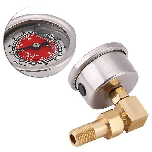 Universal Fuel Pressure Liquid Filled Regulator Gauge Adapter Kit 0-100PSI Red