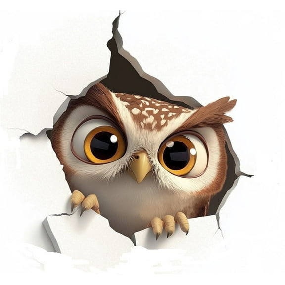 Peeking Owl 3D Broken Wall Car Decal, 3D Effect Broken Wall Peeking Design, Removable Vinyl Car Decor for Window or Bumper