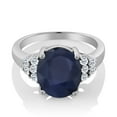 thumbnail image 2 of Gem Stone King 6.97 Ct Oval Blue Sapphire White Topaz 925 Sterling Silver Ring (Size 9), 2 of 4