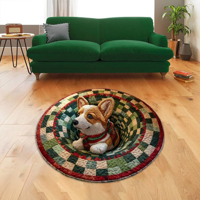 Outdoor Christmas Decorations Carpet Christmas 3D Rug Santa Quilted & Gnome Quilted Round Mat Christmas Optical Rugs Decorative Rugs With Depth Skeleton And Dog Pattern Christmas's Area Rug For Livi