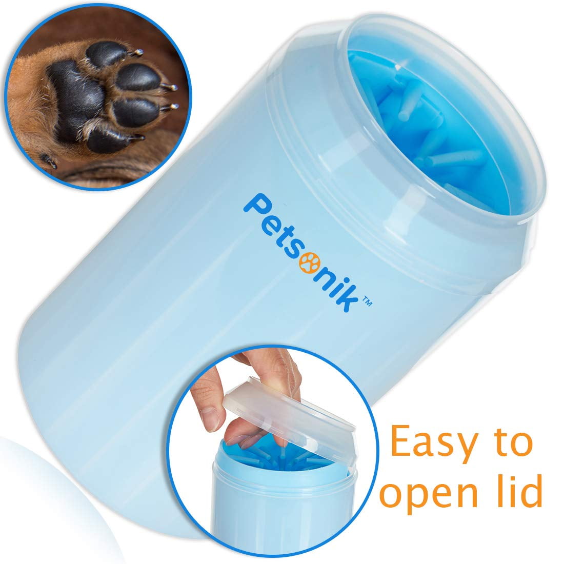 Petsonik Portable Dog Paw Cleaner Easy to Open Lid Soft Bristles