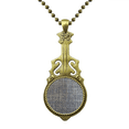 thumbnail image 1 of Collier en Jean Denim Doublé de Cowboy Textile Guitare Antique Pendentif Musique, 1 of 3
