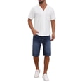 thumbnail image 2 of INSPIRE CHIC Men's Camp Collar Button Down Short Sleeve Hollow Texture Knit Shirts 3XL White, 2 of 6
