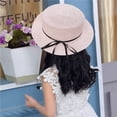thumbnail image 5 of 52-54 cm hat circumference children's straw hat ribbon bow sun hat simple outdoor flat top hat sunscreen sun hatFlesh pink, 5 of 5