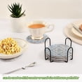 thumbnail image 5 of 6 Pcs Drink Coasters with Holder 3.94in Woven Coasters for Drinks Blue Elegant Geometric Design Coaster Set for Protection Table, 5 of 7