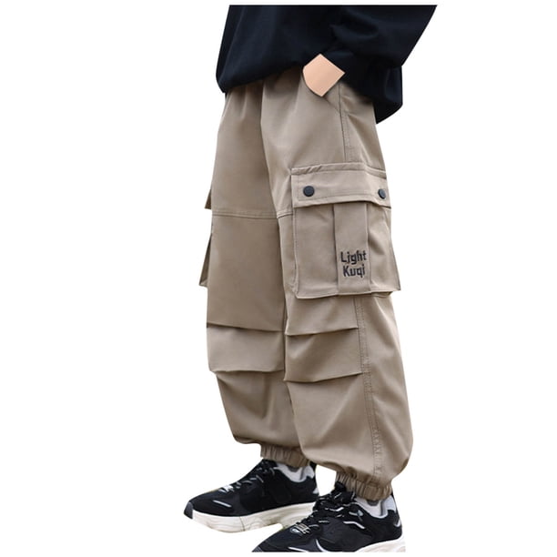 Odeerbi 5-14 Años Niños Cargo Pantalones Impermeable Softshell Pantalones Cortavientos Color Sólido Casual Straight Leg Pantalones de Trabajo Con Bolsillo