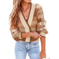 thumbnail image 3 of Womens Long Sleeve Cardigan Sweaters Plaid Fuzzy Knit V Neck Button Down Cardigans, 3 of 6