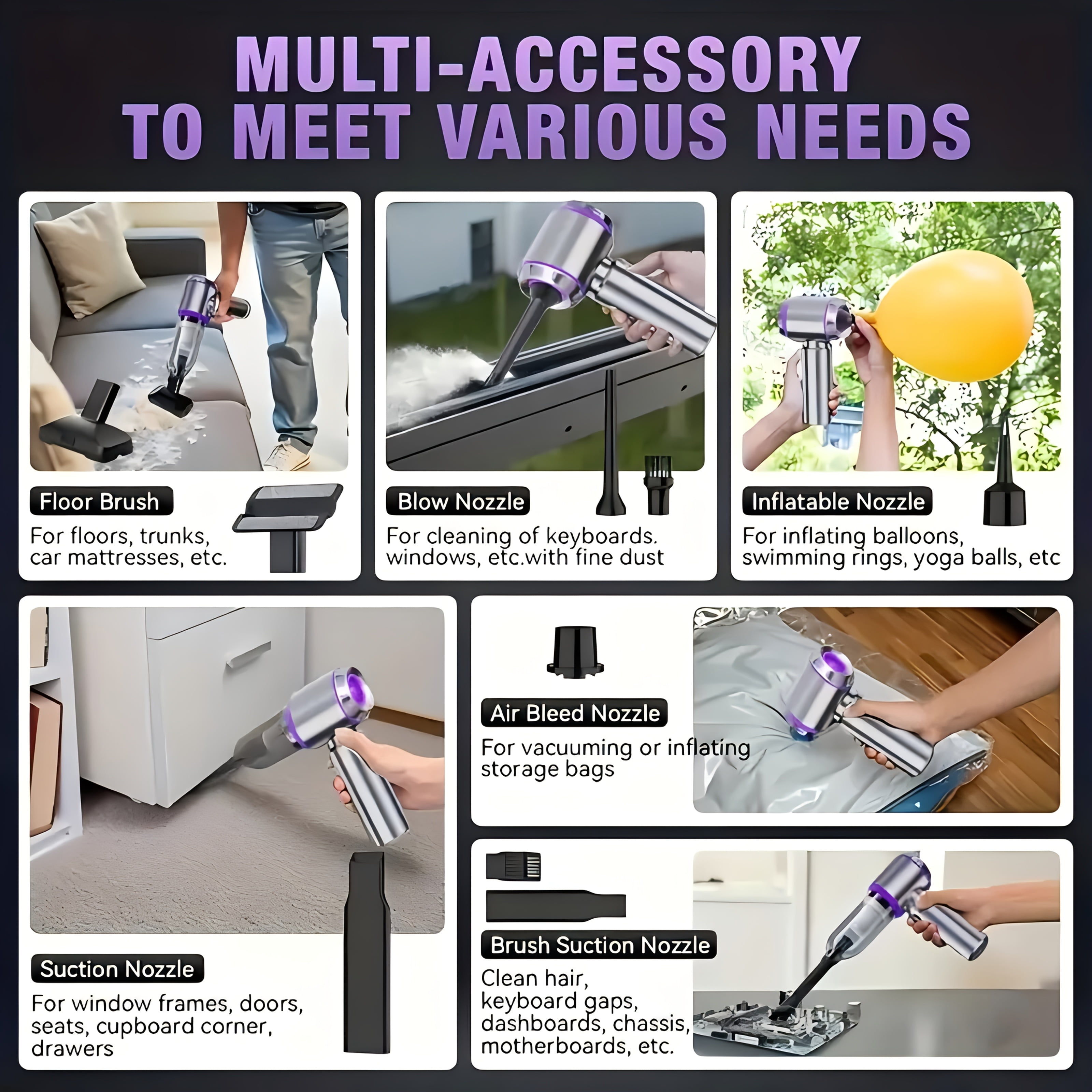 Portable Vacuum Cleaner 20000PA High Power Mini Vacuum Cleaner, 4 in 1 Compressor Blower and Pump Handheld Vacuum Cleaner for Car, Home, Office, Camping, Computer Keyboard Laptop Dust Removal Tools