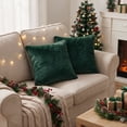 thumbnail image 5 of Sm:)e Soft Plush Faux Fur Throw Pillow Covers 18x18 Inch Set of 2, Decorative Cushion Covers for Couch Sofa Bedroom Living Room Home Decor, Green, 5 of 6