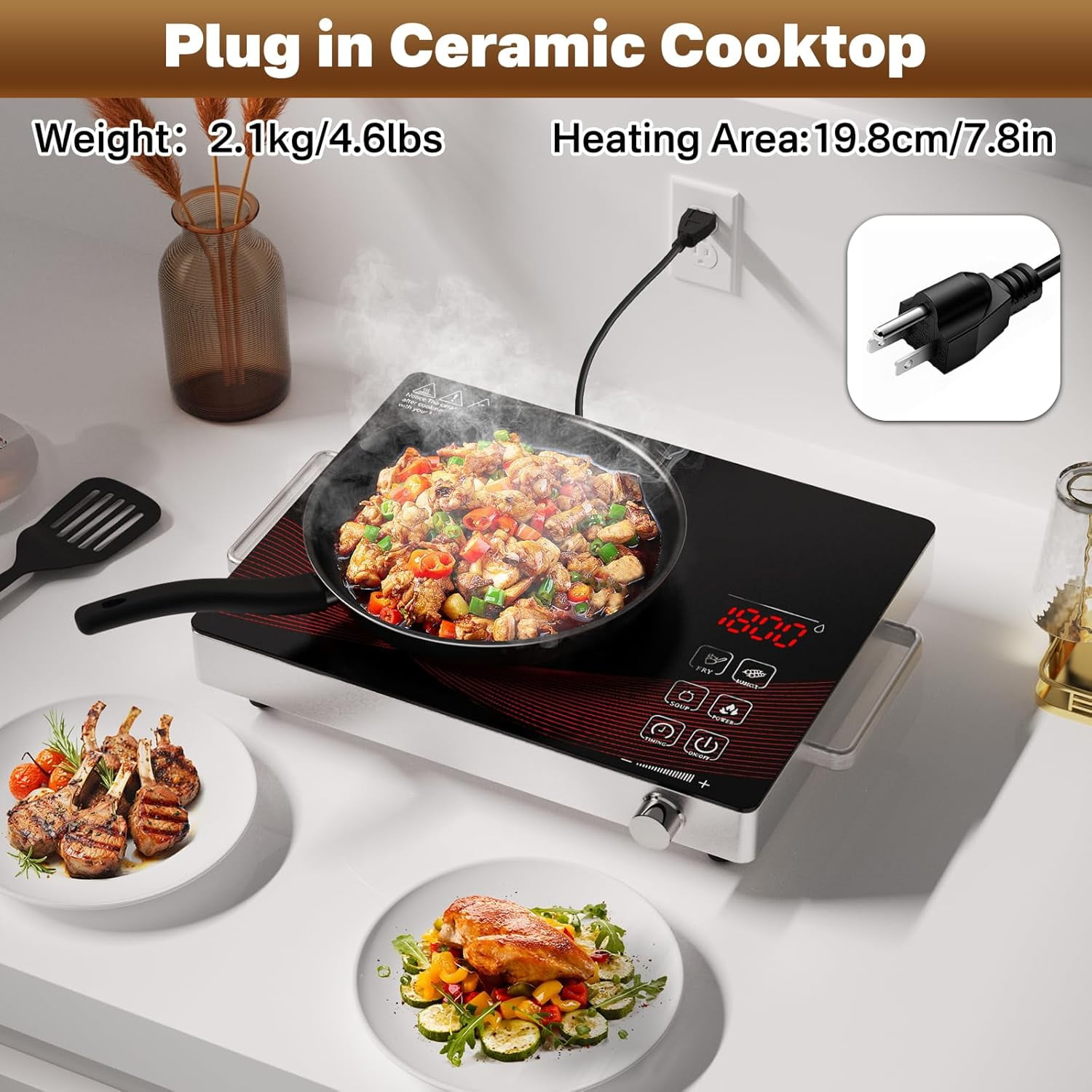 1800W Portable Electric Ceramic Cooktop with Timer & Touch Control, 11 Heat Levels Single Burner Non-Induction Hot Plate for All Cookware, Black