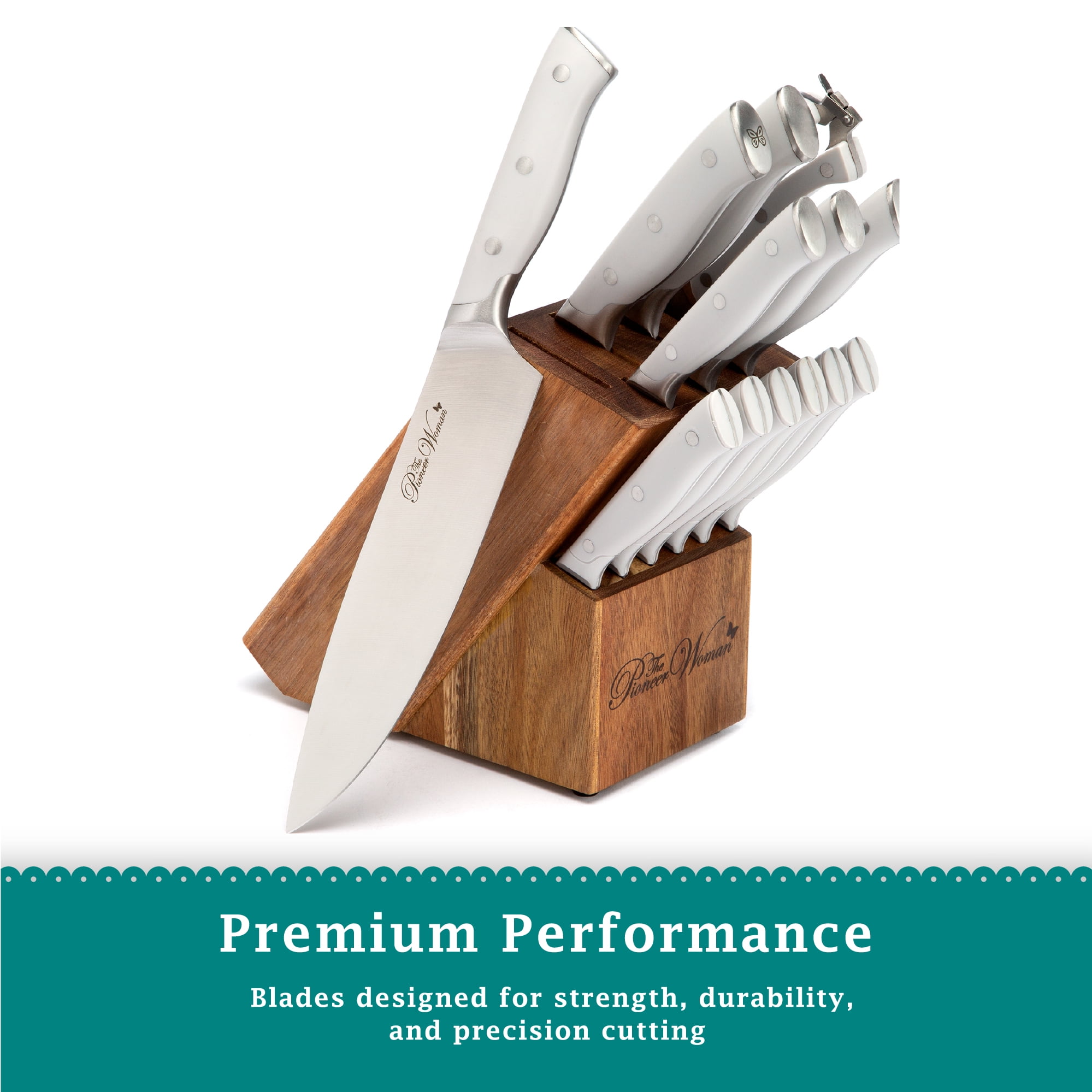 The Pioneer Woman Pioneer Signature 14-Piece Stainless Steel Knife Block Set, Floral