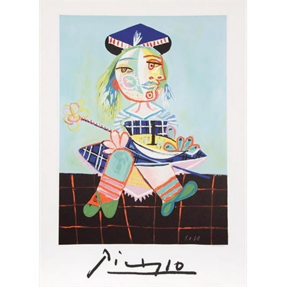Pablo Picasso 14566 La Fille De LArtiste E Deux Ans Et Demi Avec Un Bateau, Lithograph on Paper 29 In. x 22 In. - Red, Green, Blue, Black