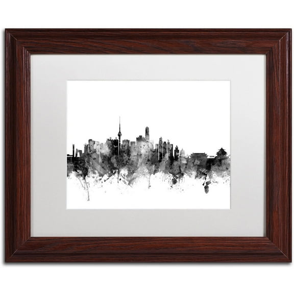 Trademark Fine Art "Beijing China Skyline B&W" Canvas Art by Michael Tompsett, White Matte, Wood Frame