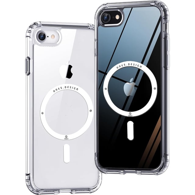 Étui Hybride Magnétique XUCP-Rigide Compatible avec iPhone SE3 SE2 SE 8 7 Étui MagSafe, Protection Militaire, Antichoc Coussin Gonflable, Résistant aux Rayures, Charge Sans Fil Qi, Couverture en Silicone Anti-Jaunissement, Transparent