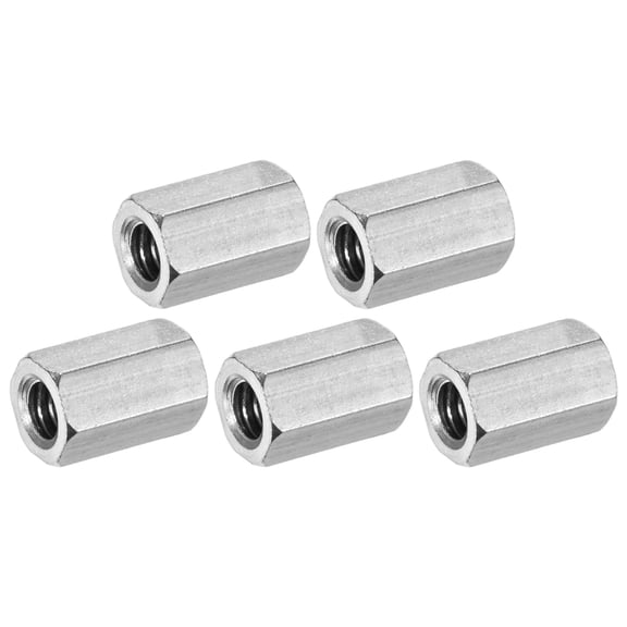 Uxcell 5-Pack 1/4"-20 UNC Hex Coupling Nuts, 0.63" Length 304 Stainless Steel Fully Threaded[Silver Tone]