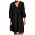 thumbnail image 1 of Vestido sexy de encaje con mangas 3/4 para mujer: corte holgado, diseño con cordones y aberturas, top informal de color liso, material de poliéster, para todas las estaciones, 1 of 3