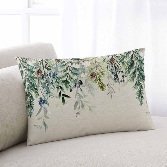 Green Christmas Standard Size Pillow Cover, Pillowcase Protectors with Zipper, Breathable Decorative Throw Pillow Case Cover, Farmhouse Weeping Berry Pine Cones Pillow Shams for Couch Sofa 20x26Inch