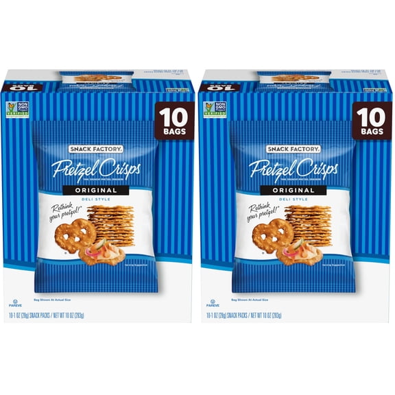 2 x - Snack Factory Pretzel Crisps, Original, 1 Oz Snack Bags, 10 Ct (Pack of 2)
