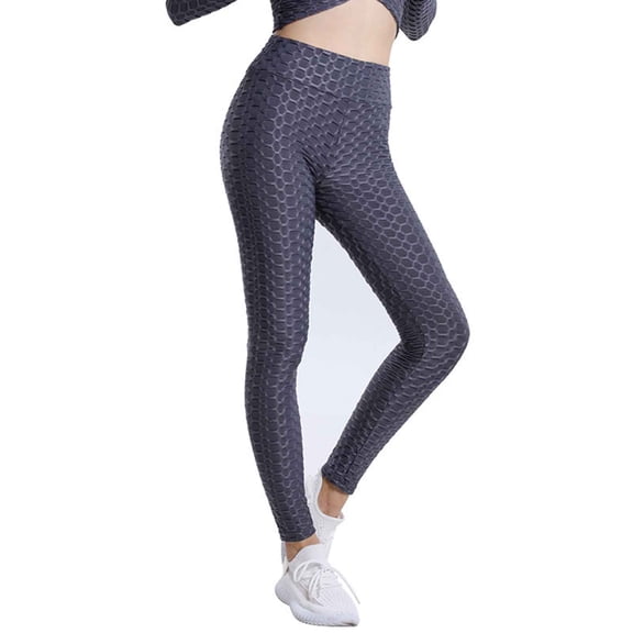 RKSTN High Waisted Yoga Pants Women Honeycomb Texture Workout Leggings for Women Trendy Solid Color Slim Fit Pilates Outfits for Women (Dark Gray ,M)