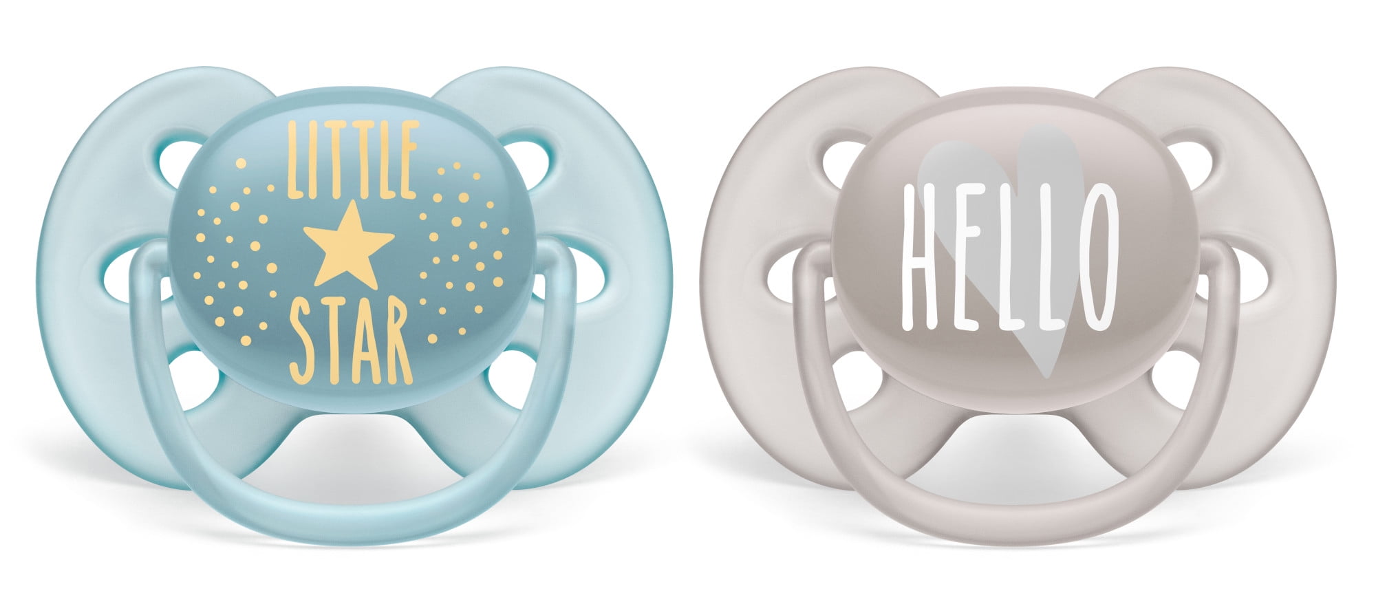 Philips Avent Ultra Soft Pacifier, 6-18 Months, Little Star and Hello Designs, 2 Pack, SCF223/01