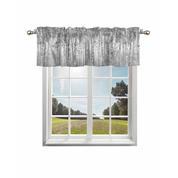 Gray Grey Forest Kitchen Curtain Valances for Windows Farmhouse Short Curtains, Grey Modern Art Oil Painting Rod Pocket Valance Curtain for Bedroom Cafe Living Room 60"x14"